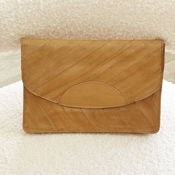 VINTAGE Eel Skin Clutch Purse Tan - Picture 6 of 6